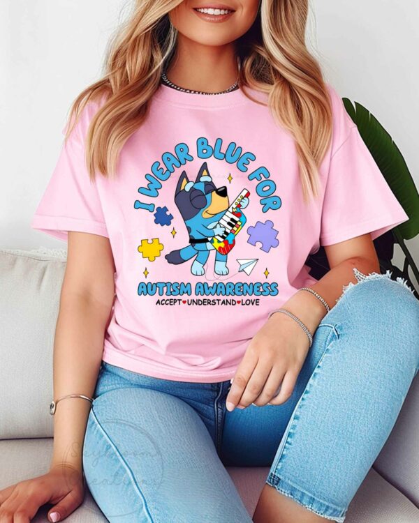 Bluey I Wear Blue For Autism Awareness – Sweatshirt, Tshirt, Hoodie