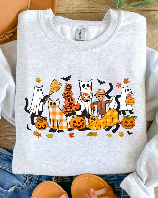 Ghost Cat Halloween – Sweatshirt, Tshirt, Hoodie